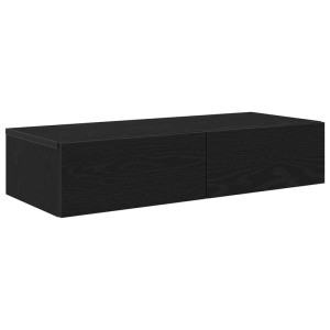 Schwarzes vidaXL Wandregal mit zwei Schubladen aus Holzwerkstoff, 80x33x17 cm.