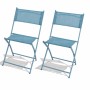 Zwei türkise Mojawo Hochlehner Klappstühle aus Stahl mit Textilenbezug, ideal für Garten, Camping und Outdoor.
