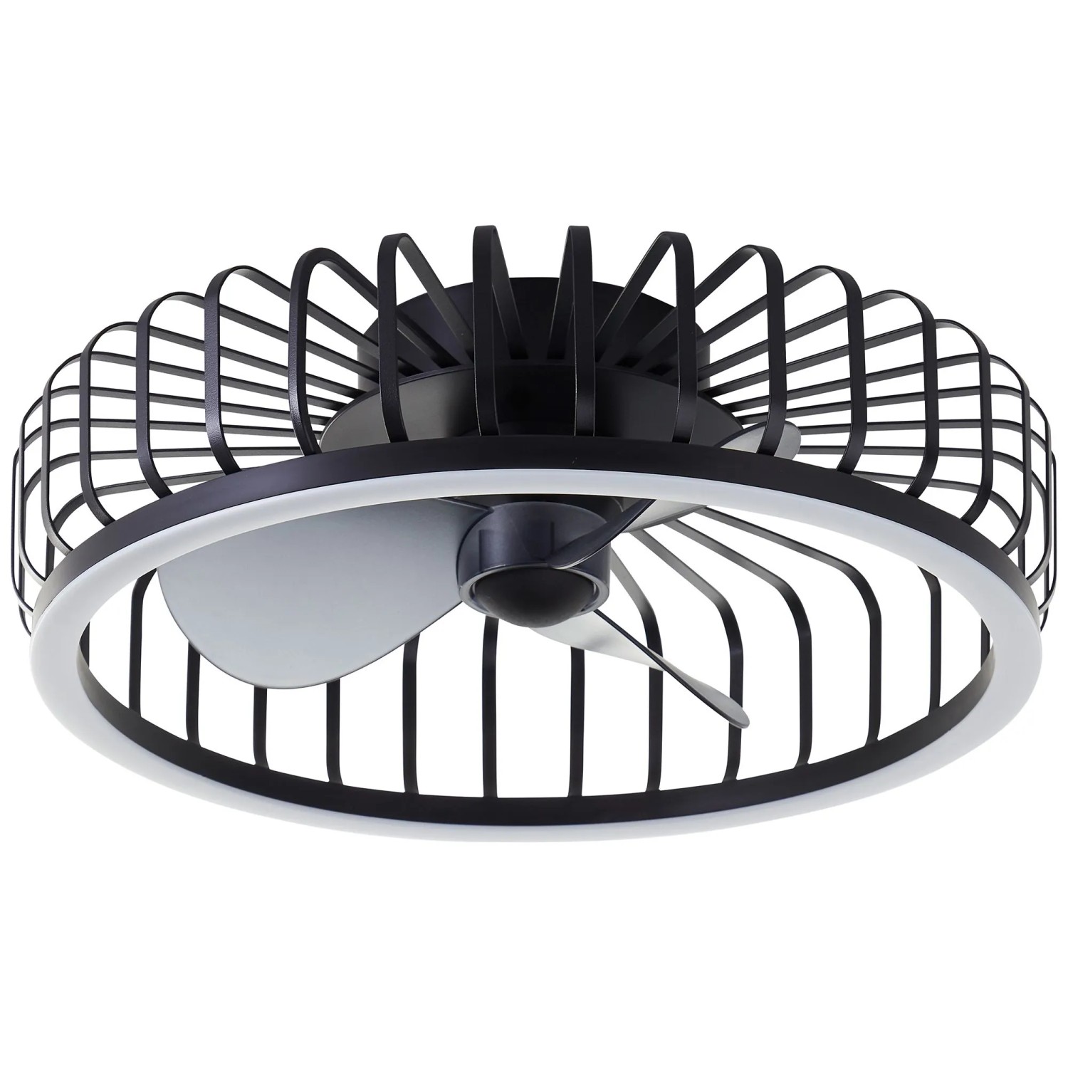 Schwarze LED-Deckenleuchte Capo mit Ventilator, Ø 48cm. Moderne Deckenlampe mit integriertem Ventilator.