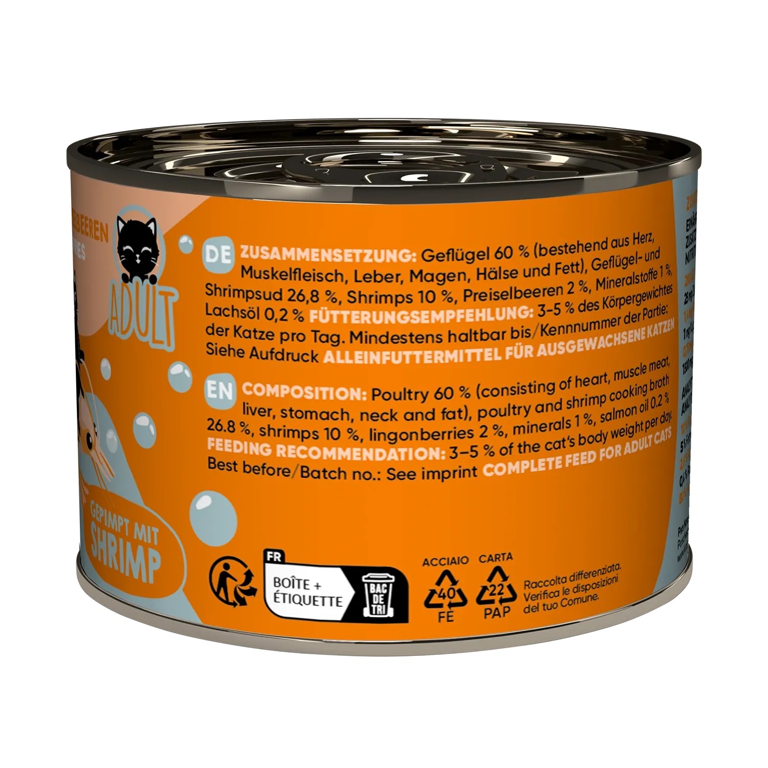 Lucky Lou Katzen-Nassfutter Adult Geflügel & Shrimps, 200g Dose.