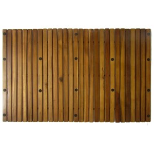 Rechteckige vidaXL Badematte aus Akazienholz, 80x50 cm, mit Holzlatten und rutschfester Unterseite.