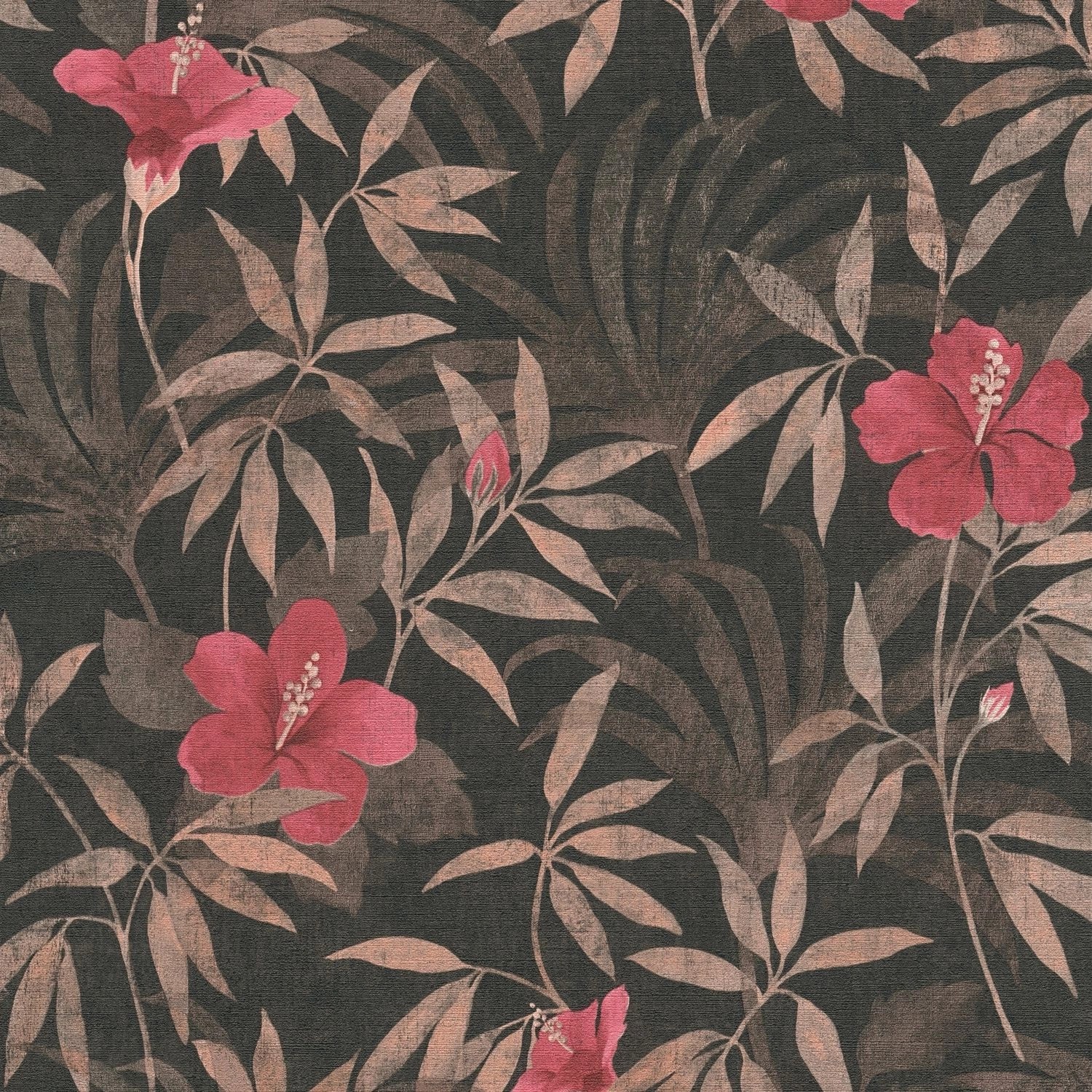 PROFHOME 380283-GU Blumen Tapete Dschungel Matt Braun Rot Schwarz 0,53 m x günstig online kaufen