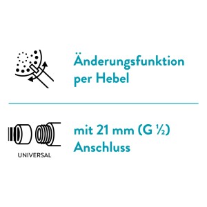 Handbrause: Strahlarten-Änderung per Hebel & 21 mm (G 1/2) Universal-Anschluss.