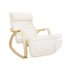 Songmics Schaukelstuhl Beige-Natur mit Armlehnen und verstellbarer Fußstütze.