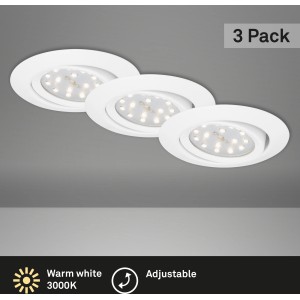 3er Set Briloner LED-Einbaustrahler, weiß, schwenkbar, für warmweißes Licht.
