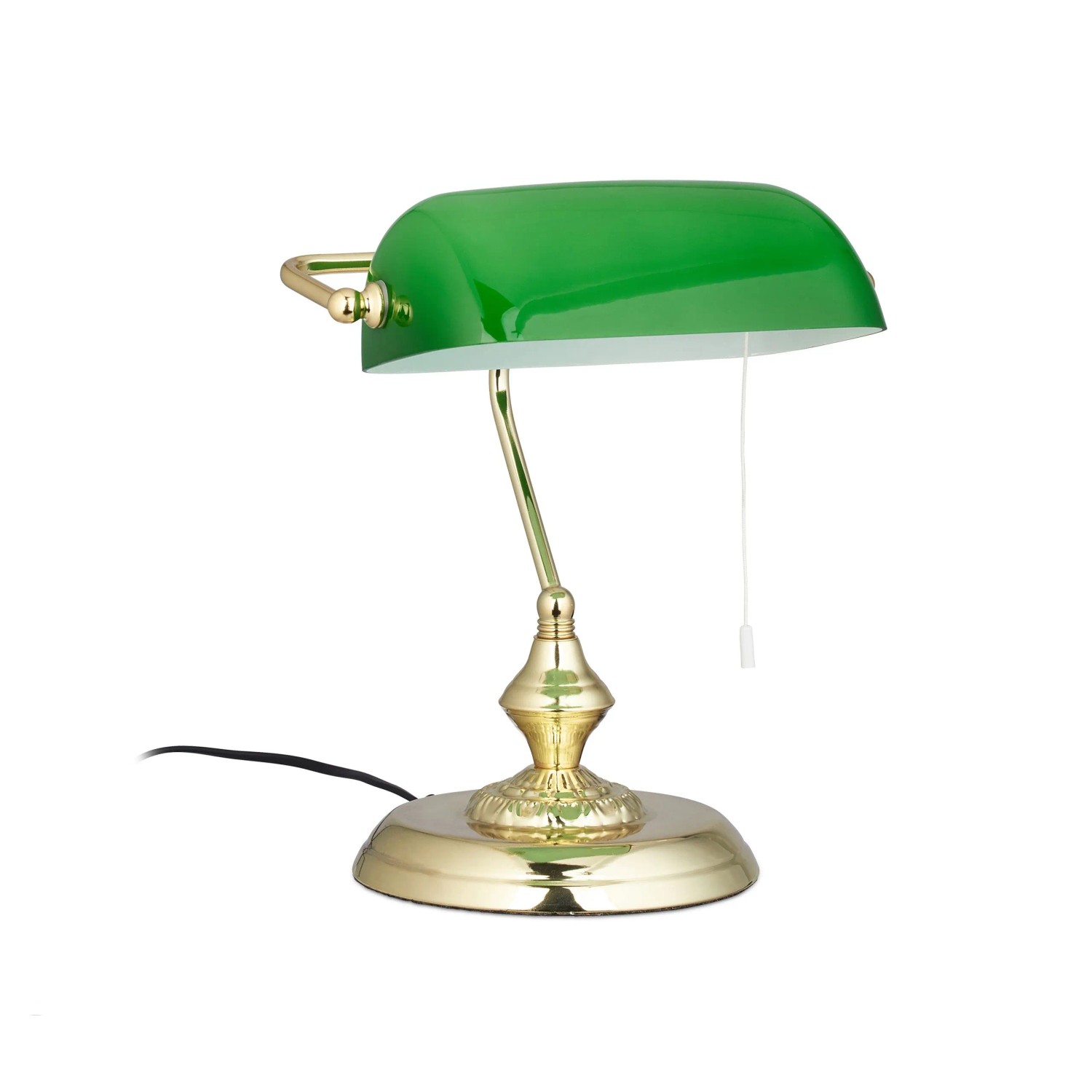 Relaxdays Bankerlampe Metall Glas Grün Messing Zugschalter E27-Fassung 31 cm x 22,5 cm x 18,5 cm 2,2 kg