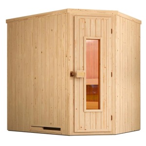 Weka Element-Ecksauna Varberg mit Holztür und Glaseinsatz, Fichtenholz natur