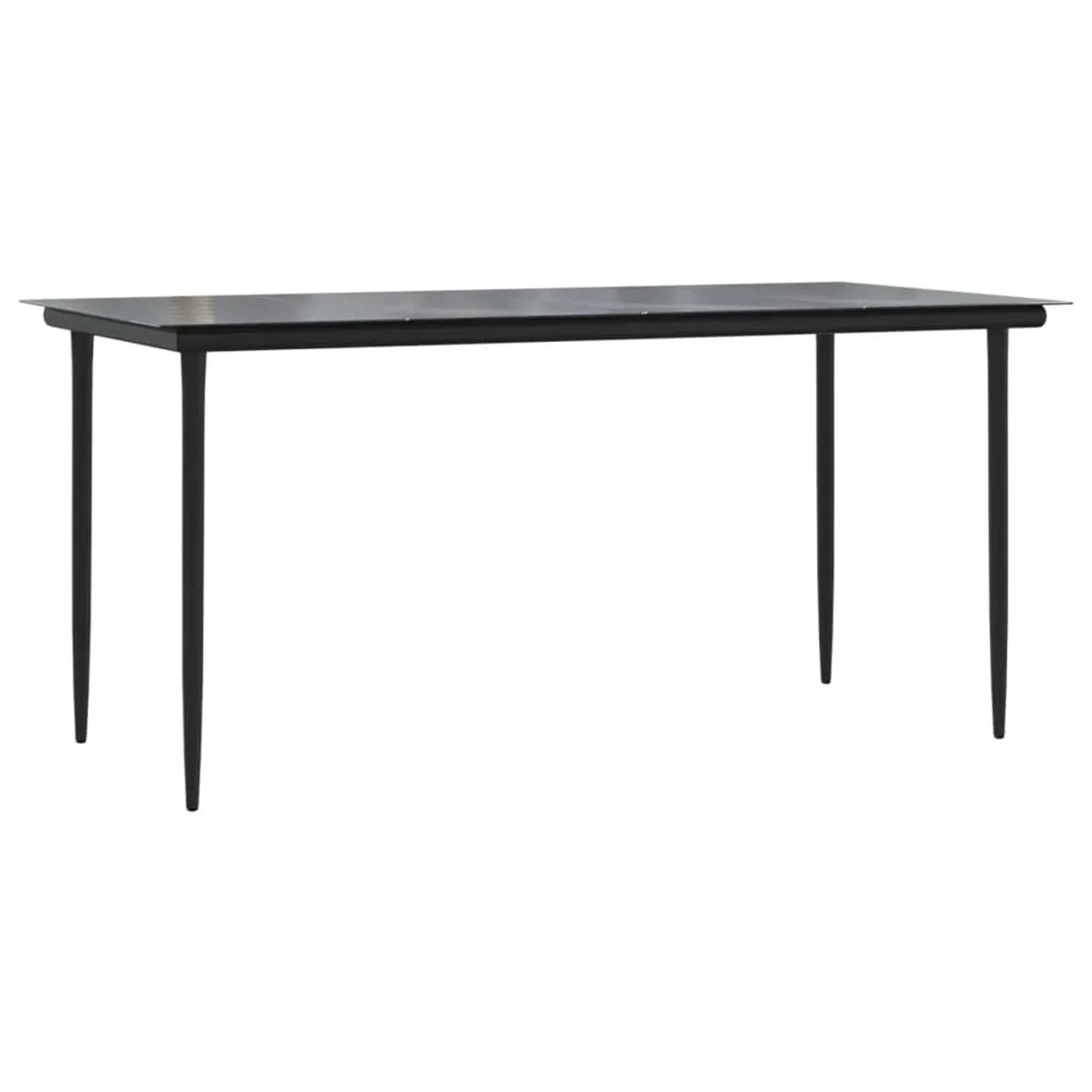 Schwarzer Gartentisch aus Glas und Stahl, Teil der 5-tlg. vidaXL Essgruppe.