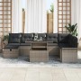 Graues 9-tlg. vidaXL Garten-Sofa-Set aus Poly Rattan mit Kissen und Stauraum.