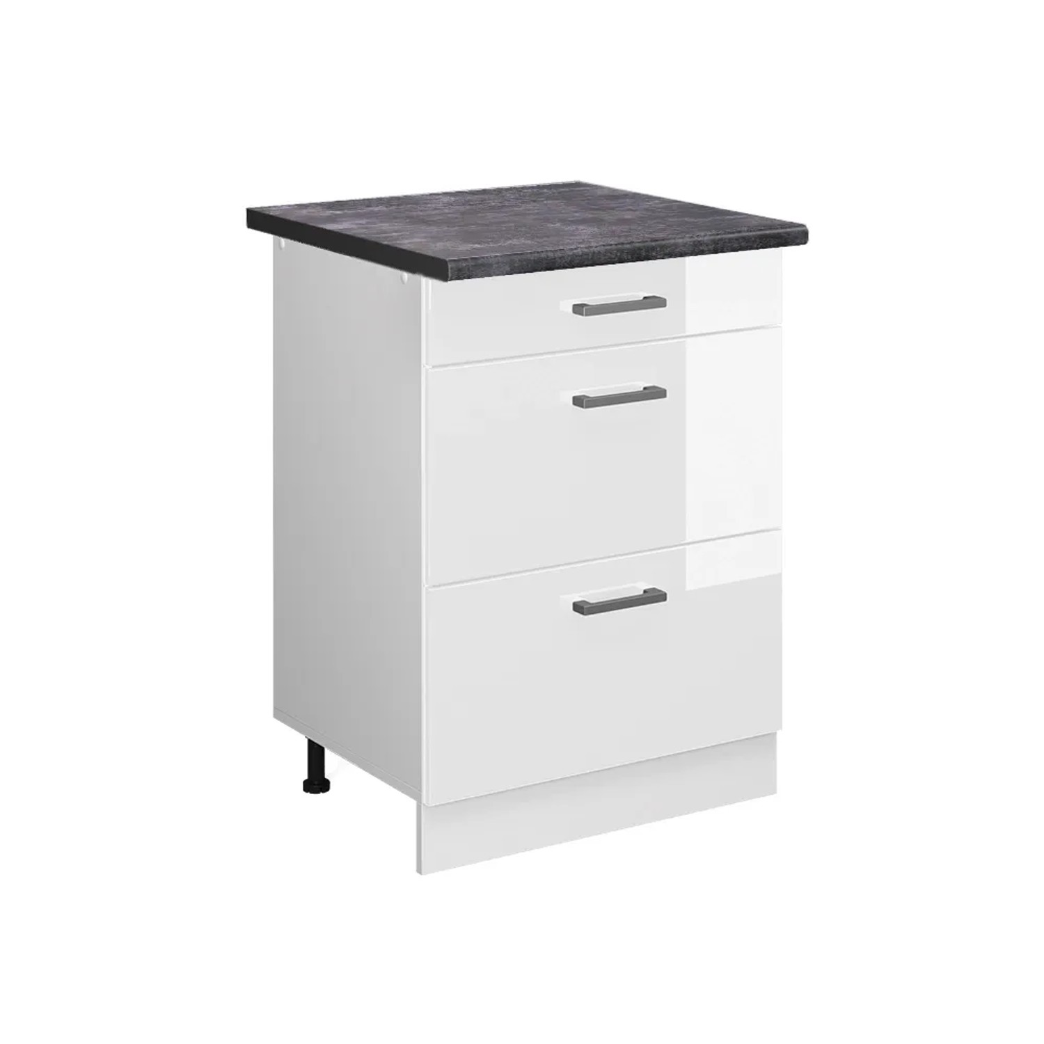 Vicco Küchenunterschrank R-Line Weiß Hochglanz/Weiß 60 cm mit Schubladen AP Anthrazit