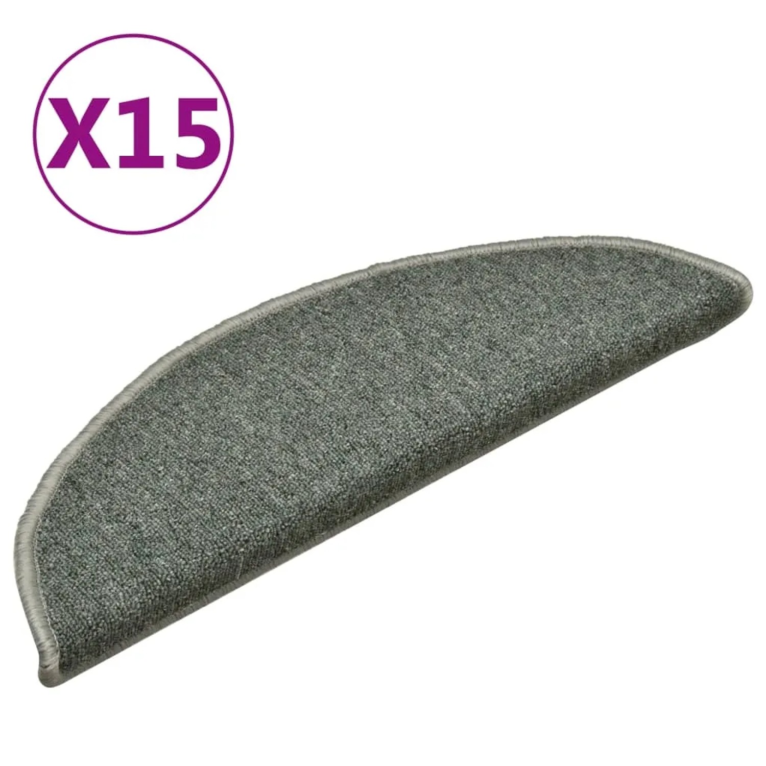 Set aus 15 dunkelgrünen, halbrunden Stufenmatten. Robuste Treppenmatten aus PP-Tufting für sicheren Halt.