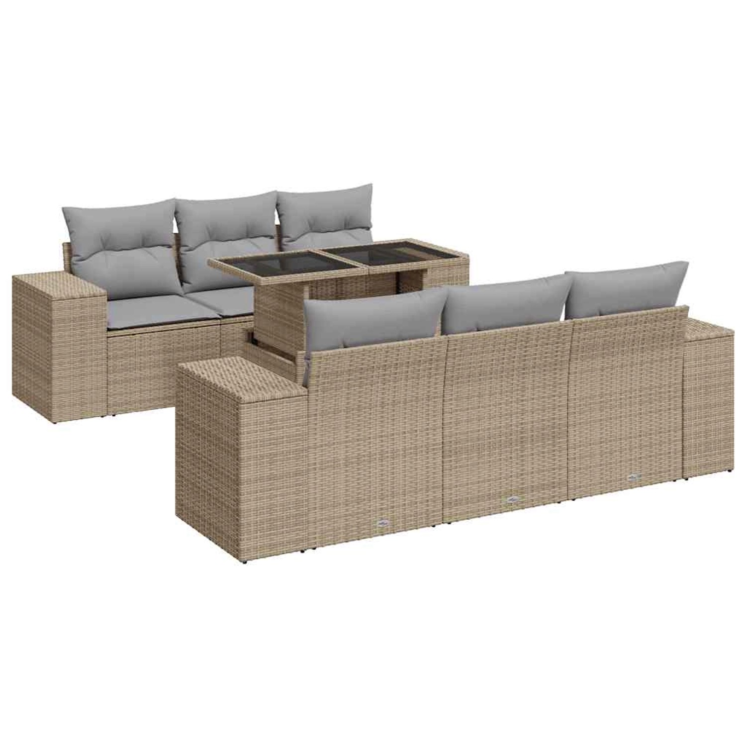 vidaXL 7-Tlg Garten-Sofagarnitur mit Kissen Beige Poly Rattan 3326740 günstig online kaufen
