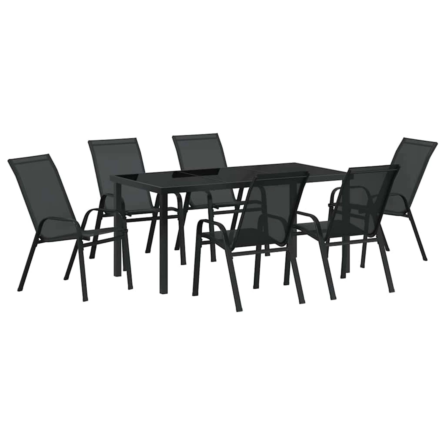 vidaXL 7-Teiliges Garten-Esszimmer-Set in Schwarz aus Textilene und Stahl 3 günstig online kaufen