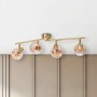Näve Libby Deckenleuchte mit 4 amberfarbenen Glas-Spots und matter Messingoptik.