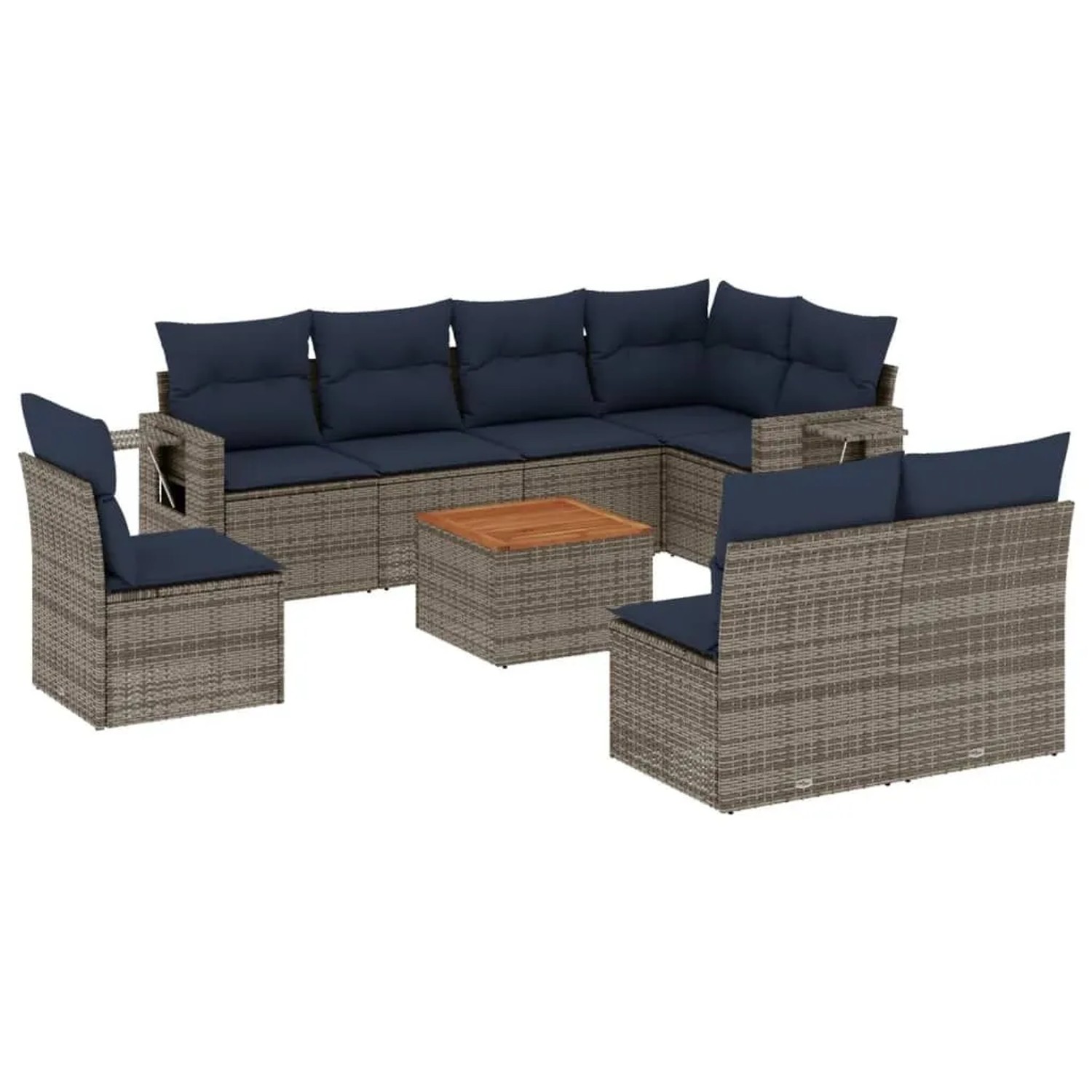 vidaXL 9-Tlg Gartensofa-Set mit Kissen Grau Polyrattan 3224605 günstig online kaufen