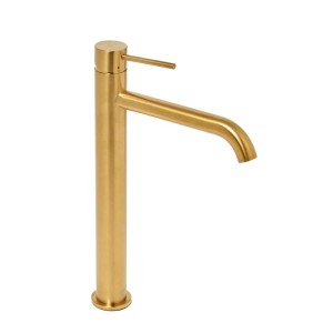 Hohe Waschtischbatterie Einhebelmischer, gebürstetes Gold Edelstahl, 30,8 cm, für Aufsatzwaschbecken.