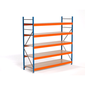 PROREGAL Weitspannregal MAXIMUS PRO Grundregal, 250x250x80cm, blau/orange mit 5 Spanplatten-Fachböden.