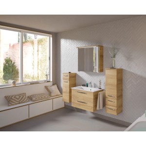 Pelipal Badmöbelset Trentino Riviera Eiche mit Waschtisch, Spiegelschrank und Beimöbel.