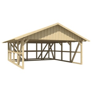 Skan Holz Carport Schwarzwald mit Dachschalung und Abstellraum, Naturholz