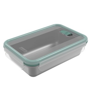 Rotho Frischhaltedose Nala Edelstahl 1 l, Mistletoe Green, rechteckig mit transparentem Deckel.