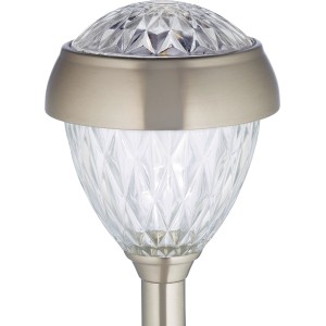 LED-Solarspieß Marlengo: Edelstahl-Wegeleuchte mit kaltweißem Licht und dekorativem Glas.