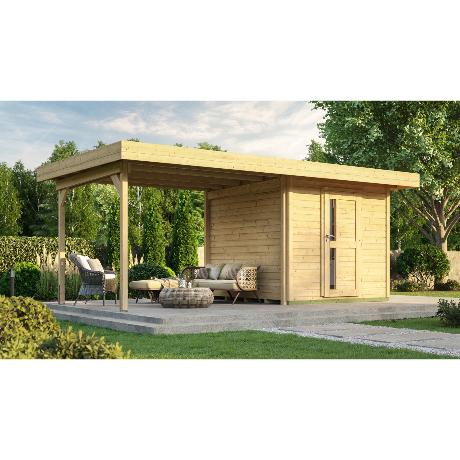 Weka Holz-Gartenhaus/Gerätehaus Designhaus 172 Flachdach Unbehandelt 314 cm