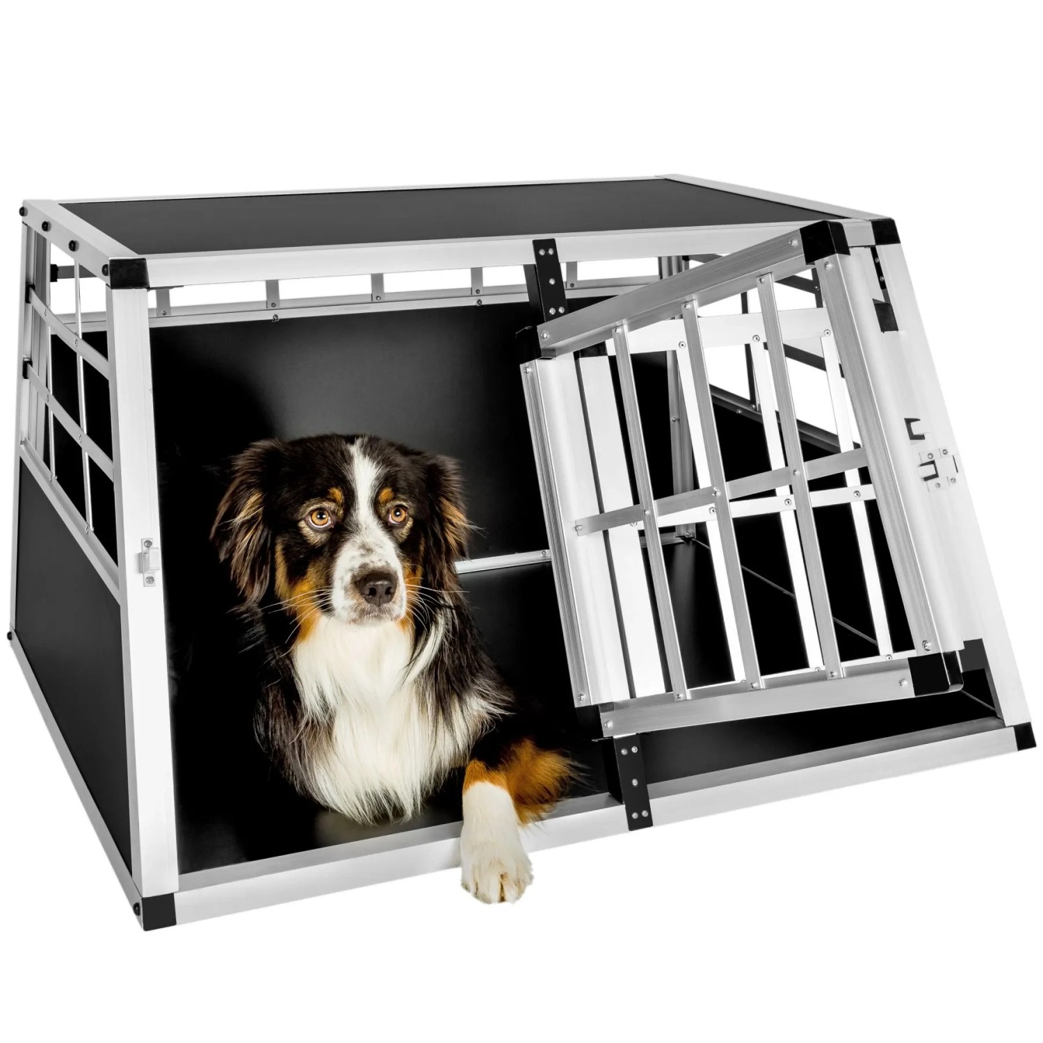 Tectake Hundetransportbox Doppel  Mit Gerader Rückwand Aus Aluminium  Robust und Pflegeleicht 89 x 69 x 50 cm 89 x 69 x 50 cm Schwarz
