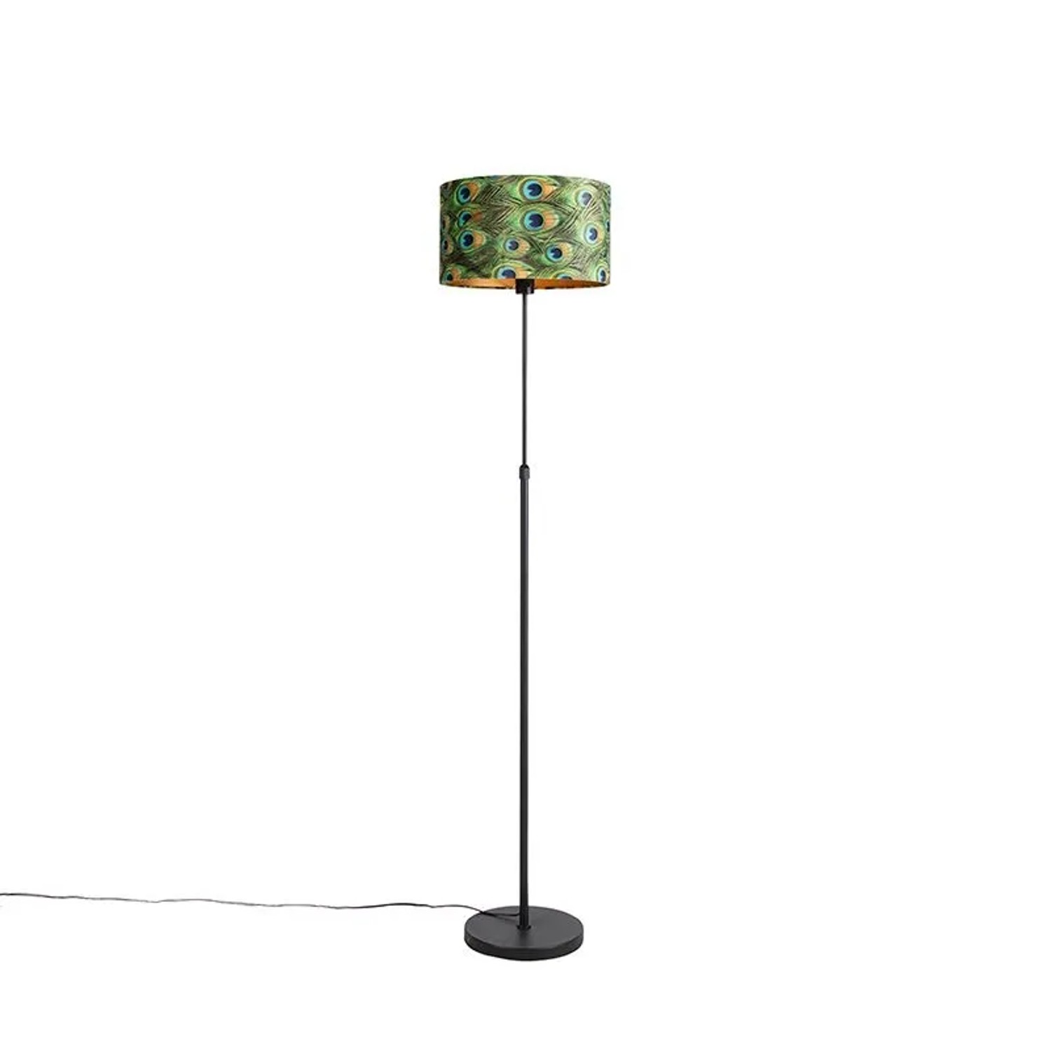 QAZQA Schwarze Stehlampe mit Veloursschirm Pfau mit Gold 35 cm Parte