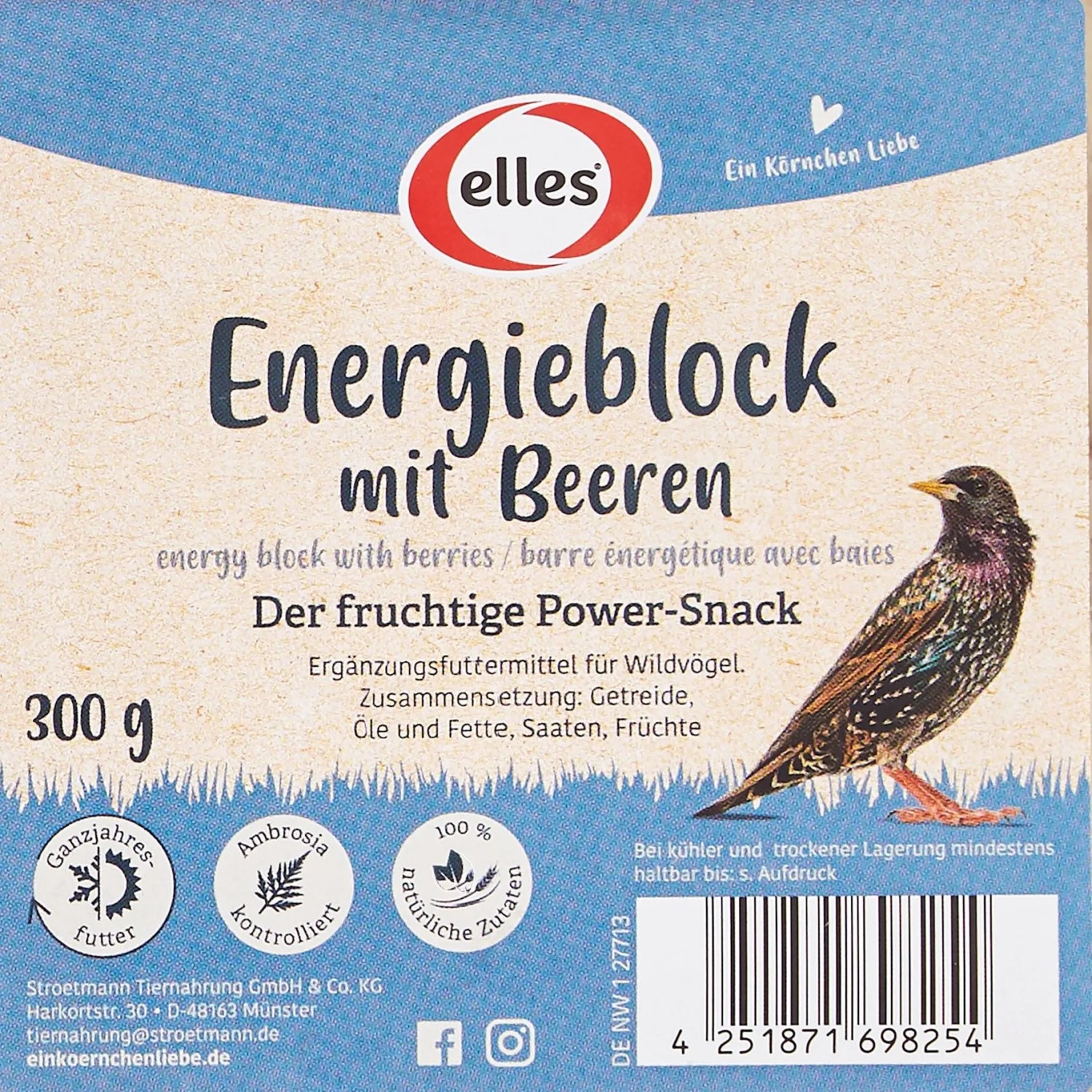 Elles Ergänzungsfutter Energieblock mit Beeren für Wildvögel 300 g