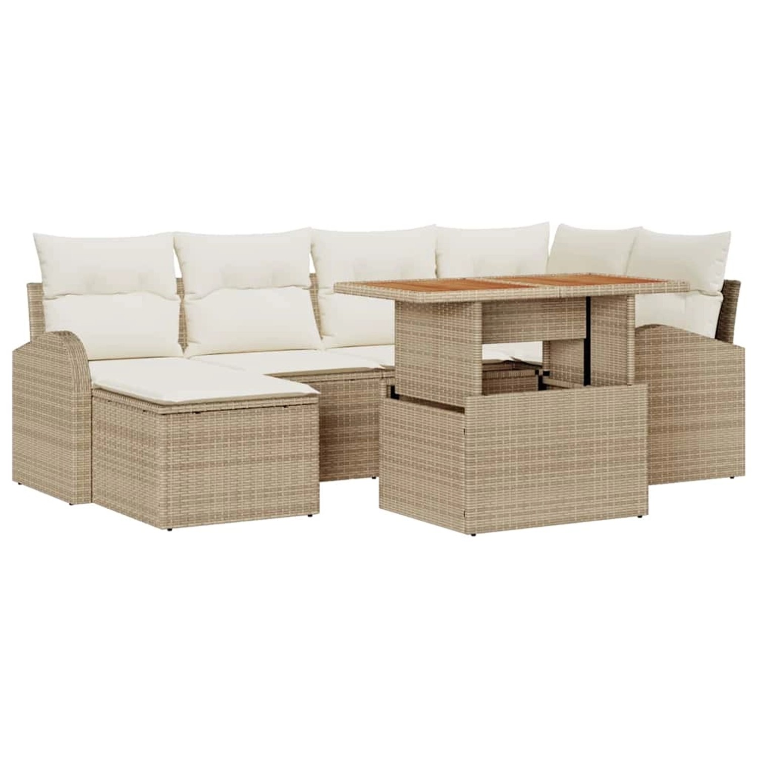 vidaXL Garten-Sofa-Set mit Speicher 7-Tlg Beige Poly Rattan 3358346 günstig online kaufen