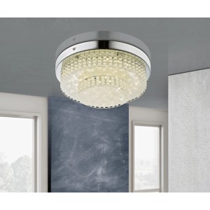 Moderne LED-Deckenleuchte CAKE in Chrom mit Acryl-Kristalleffekt für Wohnräume.