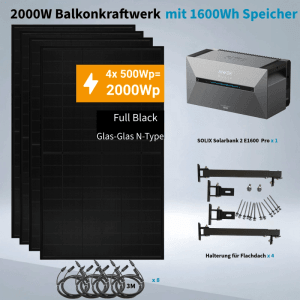 Anker SOLIX 2.000 W Balkonkraftwerk mit Solarbank Pro 2 Mit Halterung für Flachdach