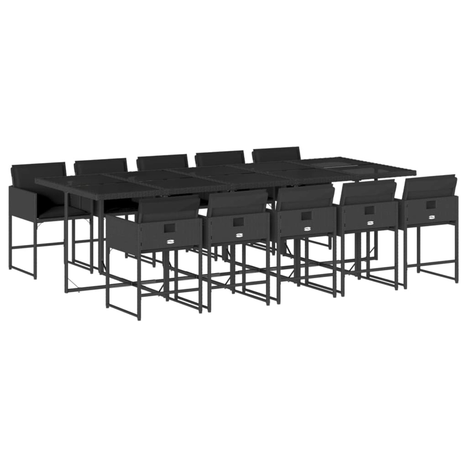 vidaXL 11-Tlg Garten-Essgruppe mit Kissen Schwarz Poly Rattan 3211291