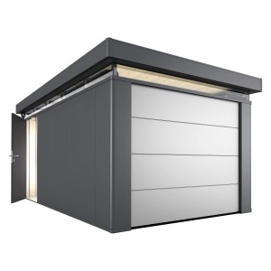 Deckensektionaltor Silber-Metallic mit Antrieb für Gartenhaus-Zubehör.