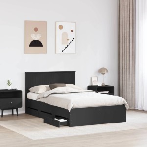 Schwarzes vidaXL Bett 120x200 cm mit Schubladen aus Holzwerkstoff im Schlafzimmer.