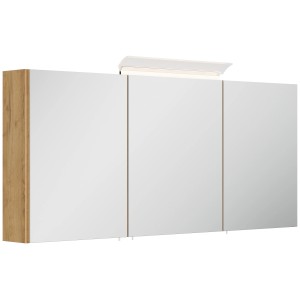 Posseik Spiegelschrank 140 cm mit LED-Lampe und Glasböden, Dekor Eiche Gold.