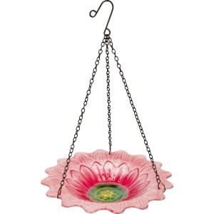 Hängende Vogeltränke aus Glas in Rosa, Blumen-Design, Ø 23 cm. Gartendekoration.