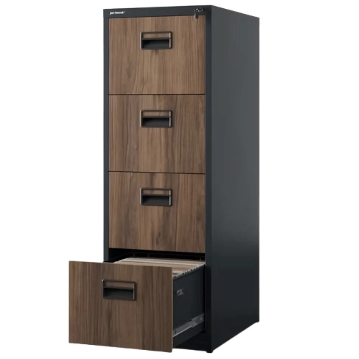 JAN NOWAK Hängeregisterschrank Abschließbar SARA 4 Schubladen 132 x 46 x 62 cm Anthrazit-Nussbaum
