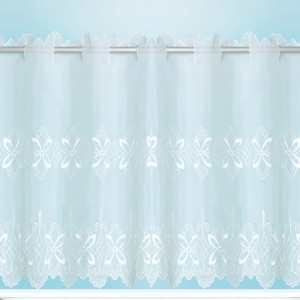 Weiße Bistrogardine Anja mit Blumenornament für Küchenfenster, 45x155 cm.