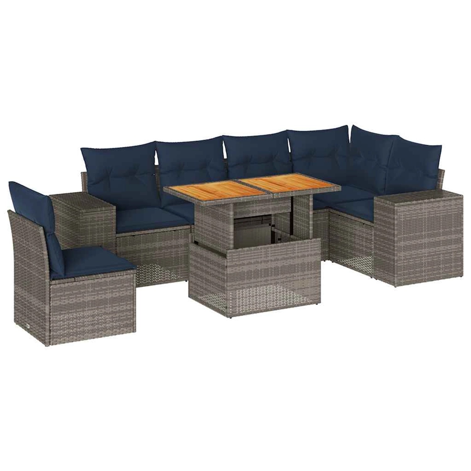 vidaXL 7-Tlg Garten-Sofagarnitur mit Kissen Grau Poly Rattan 3327386 günstig online kaufen