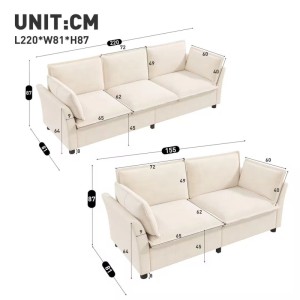 Beiges modulares Merax Sofa Set aus Chenille, 3-Sitzer und 2-Sitzer, mit Maßen. Flexibel kombinierbar.