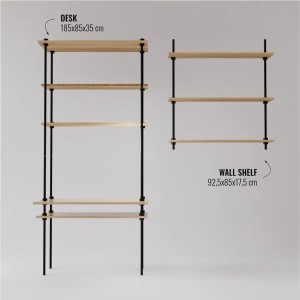 Ar Shelving Deco Set: Regal mit Schreibtischfunktion und Wandregal, Holz und Metall.