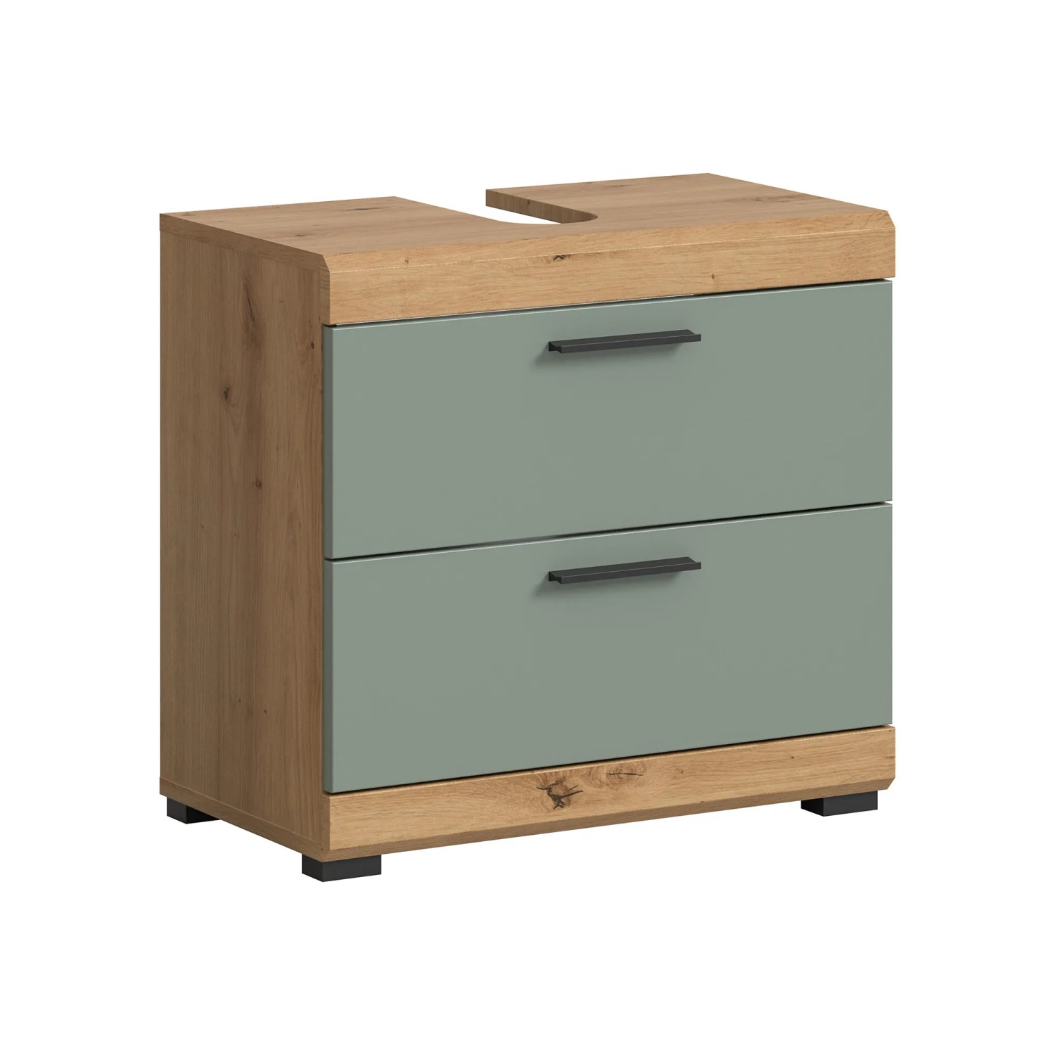 Waschbeckenunterschrank in Salbei mit 2 Schubladen, 60 cm breit.