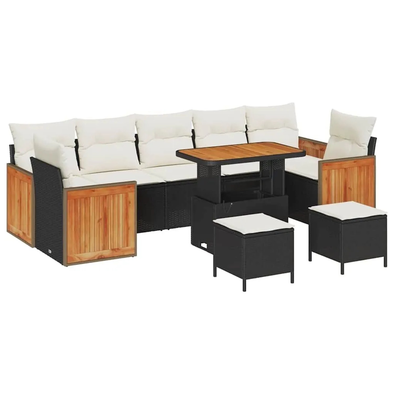 vidaXL Gartensofa-set mit Kissen 13-Tlg Schwarz und Creme Poly-Rattan 33652 günstig online kaufen