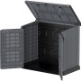 Geöffnete Duramax StoreAway Universalbox 1200 l in Anthrazit, ideal zur Gartenaufbewahrung.