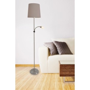 Näve Stehleuchte City mit LED-Lesearm, Stahl/Grau, Textilschirm. Stehlampe für Wohnzimmer.