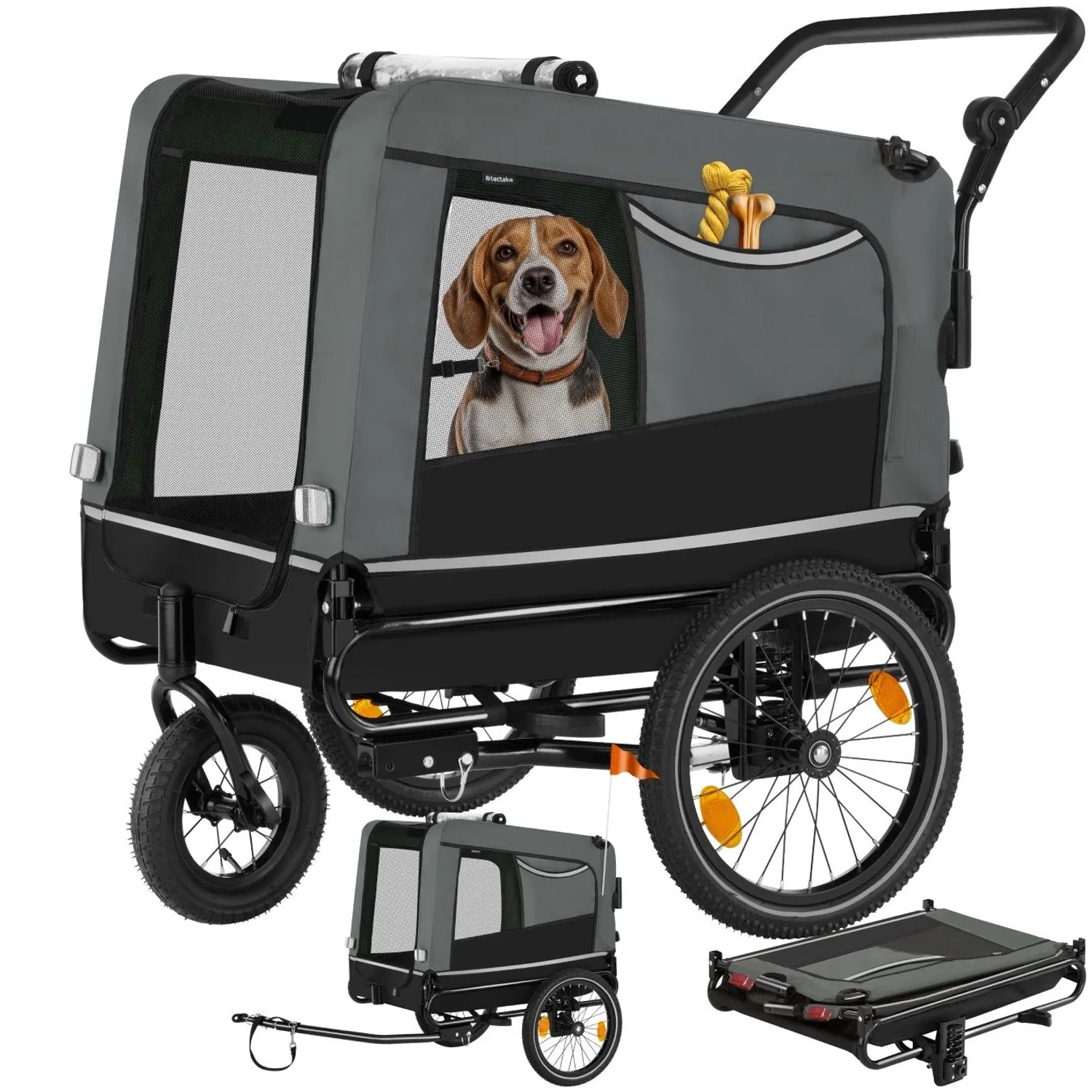 Tectake Hundeanhänger Woofrider 3In1 Multifunktional Faltbar 141 X 78 50 X 89 Cm Grau