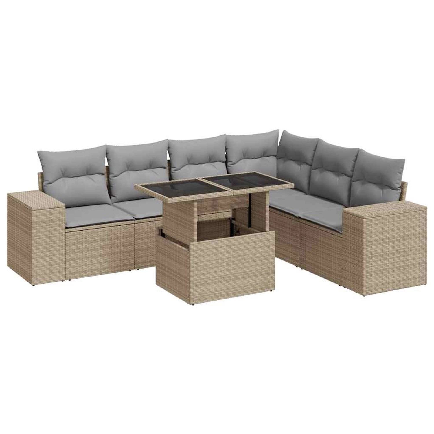 vidaXL 7-Tlg Garten-Sofagarnitur mit Kissen Beige Poly Rattan 3326810 günstig online kaufen