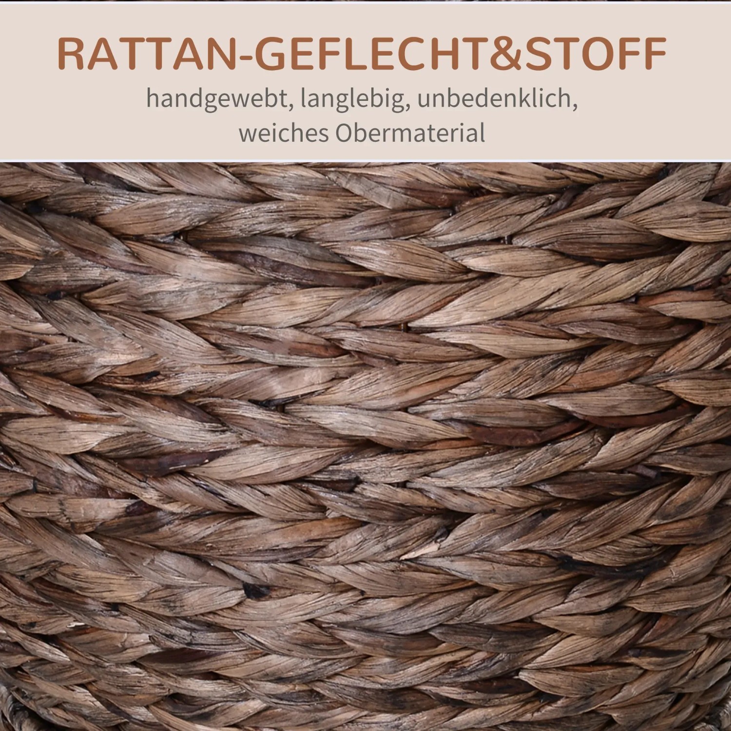 Detailaufnahme: Braunes Rattan-Geflecht des PawHut Katzenkorbs.