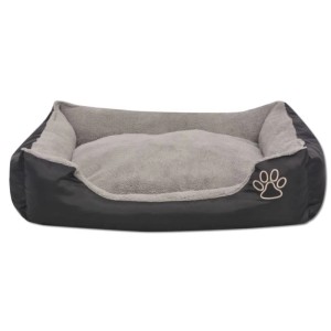 Schwarzes vidaXL Hundebett XL mit Kissen und Pfoten-Motiv. Gemütliches Hundekörbchen für drinnen und draußen.
